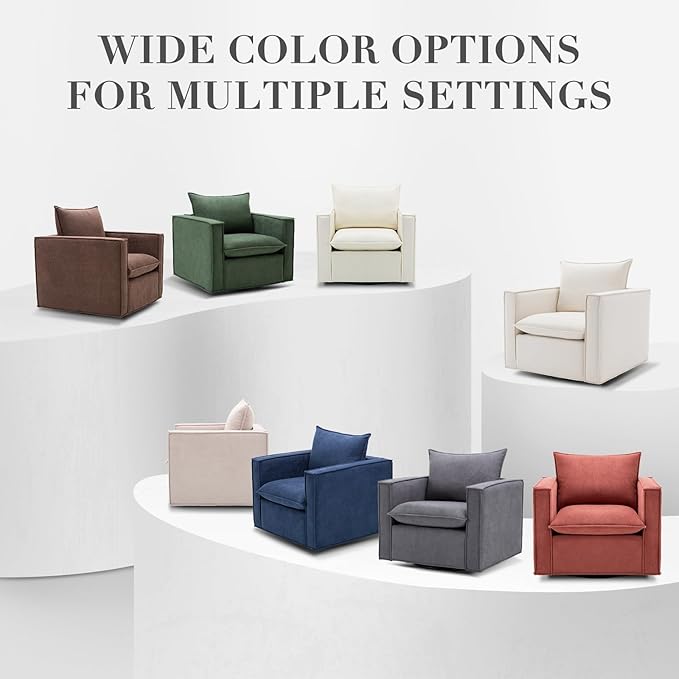 COLAMY Swivel Accent Chair, 34in Living Room Chair Upholstered Armchair with Back Pillow Modern Comfy Sofa Chair for Bedroom/Corner/Reading, Blue