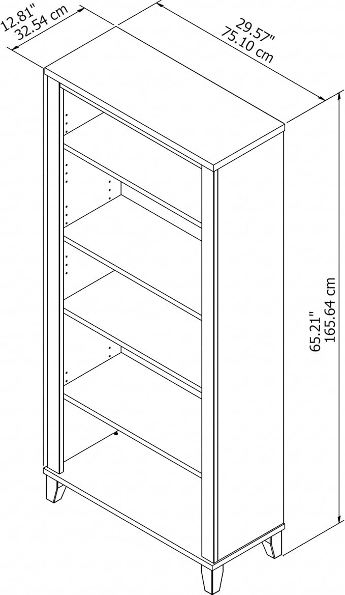 Bush Furniture WC81765 Bookcase, Bookshelf, Large Book Living Room, Home Office, or Entryway, Tall 5 Shelf, Hansen Cherry