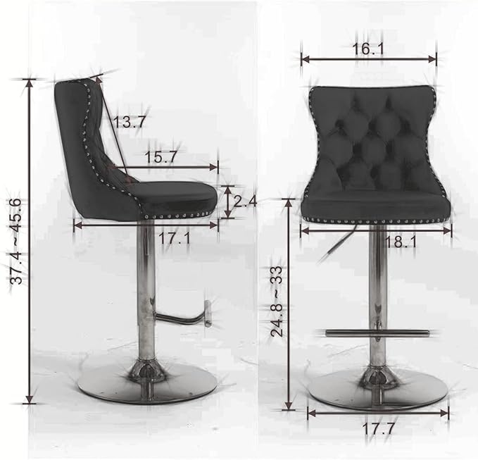 PacknWood Acosure Golden Swivel Velvet Barstools Adjusatble Seat Height from 25-33" with Comfortable Tufted,Modern Upholstered Chrome Base Bar Chairs,for Home Pub Kitchen,Black,Set of 2