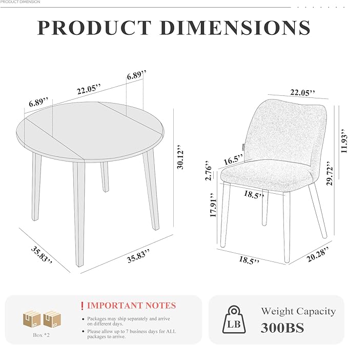 COLAMY 3-Piece Extendable Dining Table Set for 2, 36" Kitchen Round Wood Table with 2 Wooden Dining Room Chairs,Light Brown/Beige