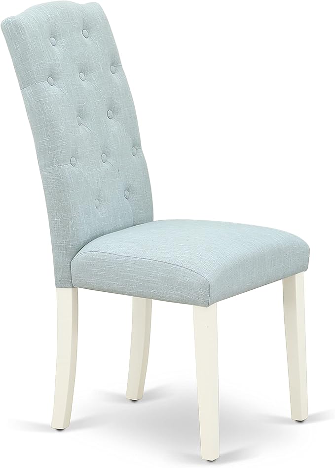 East West Furniture X027CE215-7 7 Piece Dining Room Table Set Consist of a Rectangle Kitchen Table with X-Legs and 6 Baby Blue Linen Fabric Parson Dining Chairs, 40x72 Inch, Multi-Color