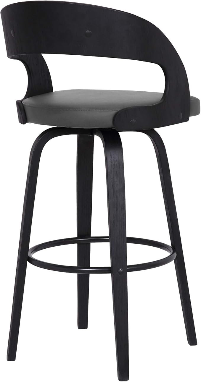 Armen Living Shelly 30" Bar Height Swivel Gray Faux Leather and Black Wood Bar Stool - Set of 3
