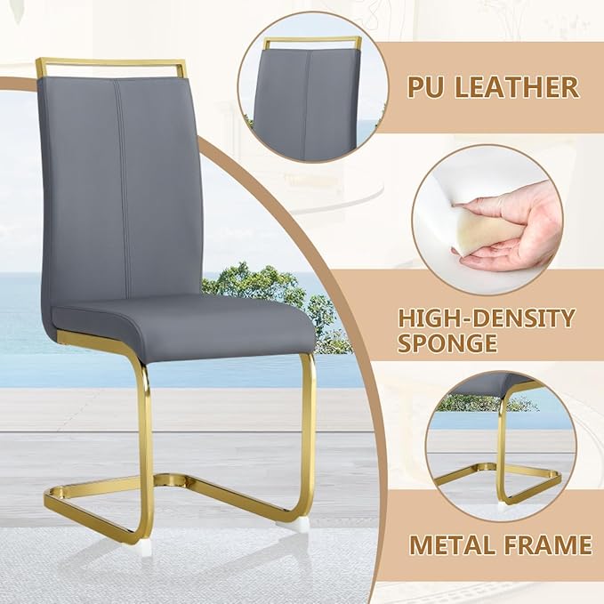 Dining Chairs Set of 8, Faux Leather with Plated Chrome Metal Frame, Modern Kitchen Chairs with Padded Seat High Back for Dining Room, Kitchen, Living Room