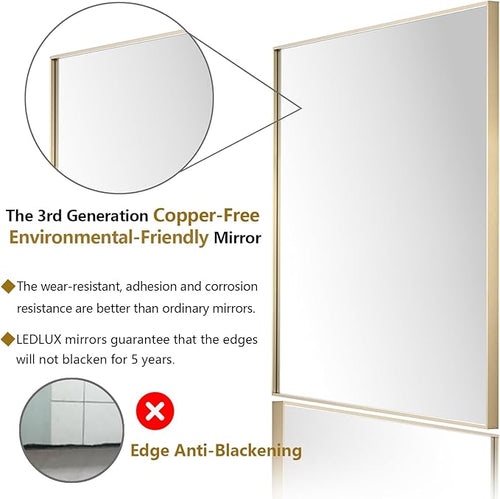 24x30 Inch Gold Bathroom Mirror - Copper-Free Mirror, Aluminum Alloy Frame Vanity Rectangle Wall Mounted Modern Mirror for Bedroom/Living Room/Porch Horizontal or Vertical