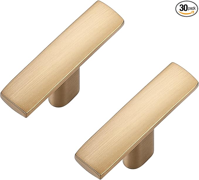 30 Pack Cabinet Handles Single Hole - Curved Cabinet Knobs Champagne Bronze Drawer Pulls for Kitchen Cupboard Solid Pulls for Dresser Drawer Arch Closet Hardware