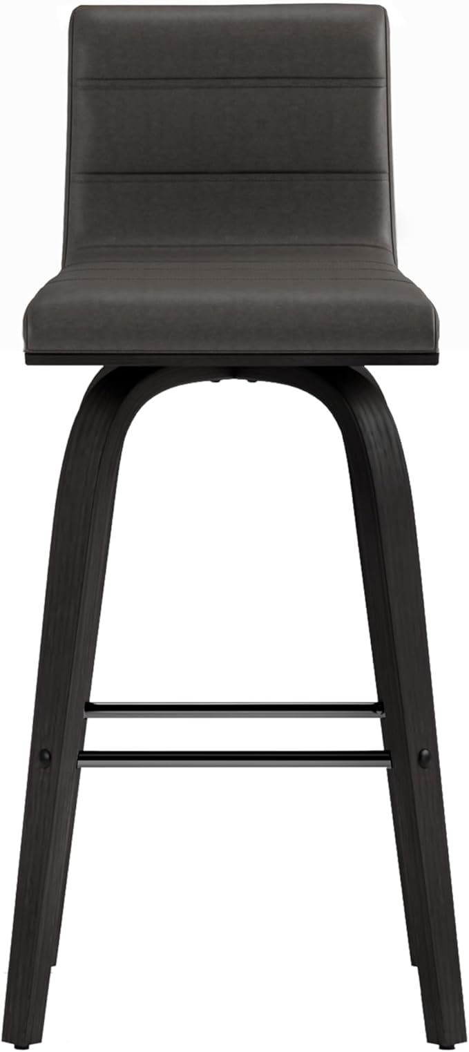 Armen Living Vienna Counter Height Barstool Brushed Wood Finish Faux Leather Kitchen and Dining, 26" Counter Height, Black/Gray, More color/size option