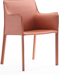 Manhattan Comfort Paris Modern Saddle Leather Dining Chairs, Metal Frame, Comfortable Padded Seat, Fully Assembled Armchair Accent Furniture, Set of 2, Clay