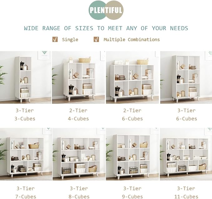 IOTXY Open Cube Low Bookcase - 2-Tier Freestanding Storage Display Cabinet Organizer with Legs for Home Office, 4-Cubes Open Shelf Short Bookshelf, White