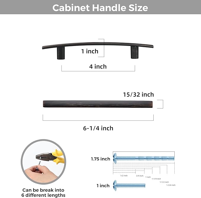 15 Pack Cabinet Handles 4" Hole Center - Curved Cabinet Pulls Oil Rubbed Bronze Drawer Pulls for Kitchen Cupboard Solid Hardware for Dresser Drawer Arch Hardware