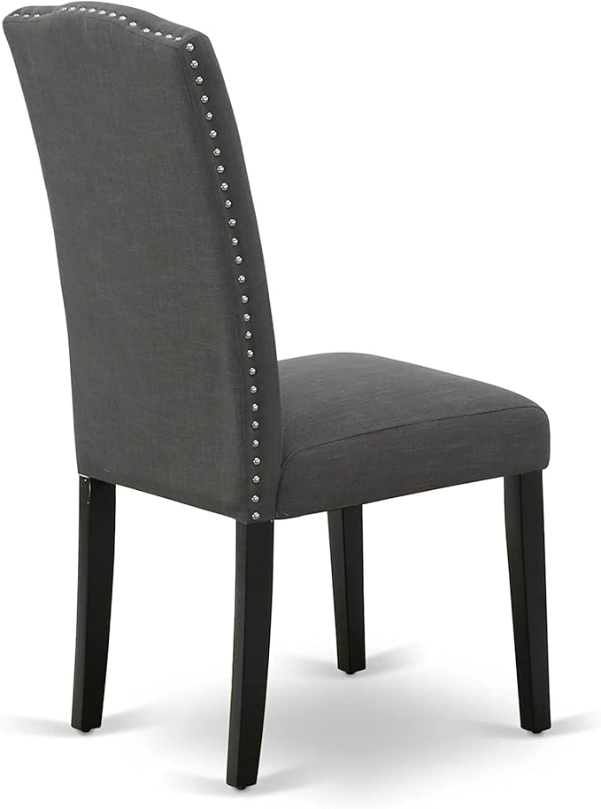 East West Furniture LGEN7-BLK-20 7 Piece Kitchen Table Set Consist of a Rectangle Dining Table with Butterfly Leaf and 6 Dark Gotham Linen Fabric Parson Chairs, 42x84 Inch, Black