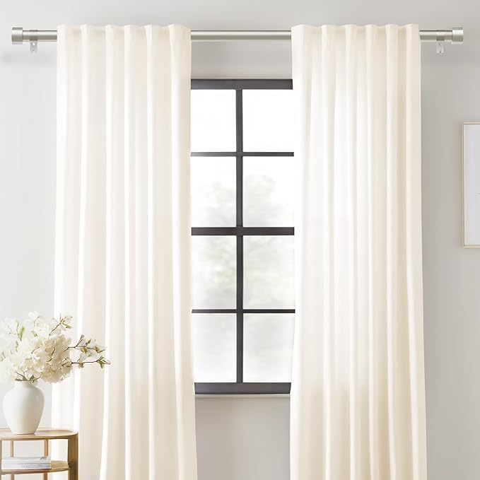 2 Pack Curtain Rods for Windows 66 to 120 Inch(5.5-10ft), 1 Inch Brushed Nickel Curtain Rods Set, Adjustable Extra Long Curtain Rod, Heavy Duty Outdoor Drapery Rods for Patio, Size 32"- 120"