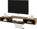 IBUYKE 71" Floating TV Stand Wall Mounted with Power Outlet,Wood Wall Mounted Media Console Shelf,Floating Entertainment Center for Under TV Storage for Living Room Bedroom Office,Rustic Brown WST008H