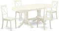 East West Furniture VABO5-LWH-W 5 Piece Kitchen Table Set for 4 Includes an Oval Dining Room Table with Butterfly Leaf and 4 Solid Wood Seat Chairs, 40x76 Inch, Linen White