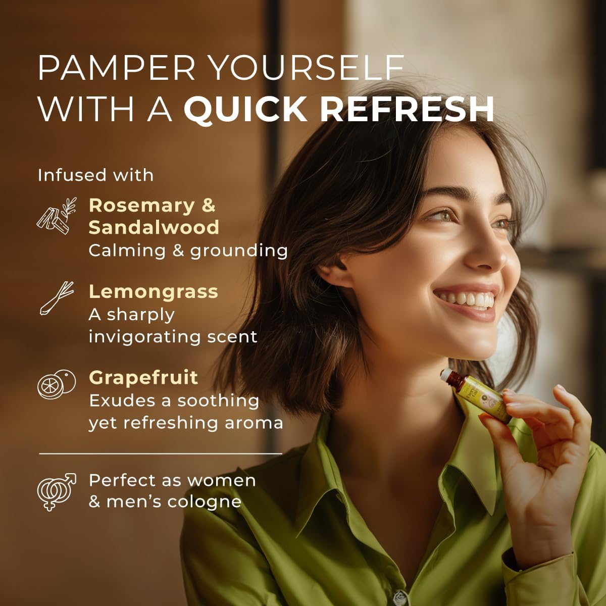 Gya Labs Brain Booster Essential Oil Roll on - Refreshing Brain Essential Oils Roller, 100% Pure Natural, Blend with Rosemary, Sandalwood, Lemongrass & Grapefruit, Travel Size (0.34 Fl Oz)