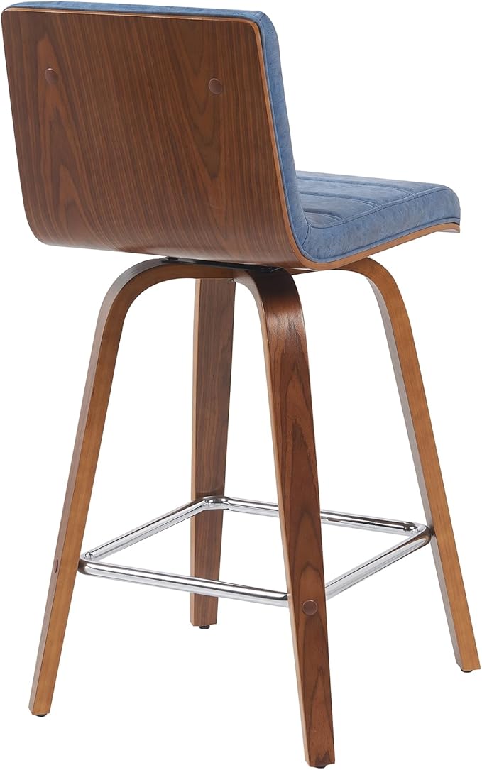 Vienna Modern Counter Height Swivel Bar Stool with Vintage Blue Upholstered Seat and Walnut Finished Wood Frame Set of 4