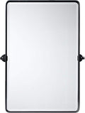 TEHOME Matt Black Pivot Rectangle Bathroom Vanity Mirrror Farmhouse Tiltable Rounded Metal Framed Pivoting Bathroom Mirror with Beveled Mirrror, Overall 27 x 35 inches (Mirrror 23 x 35 inches)