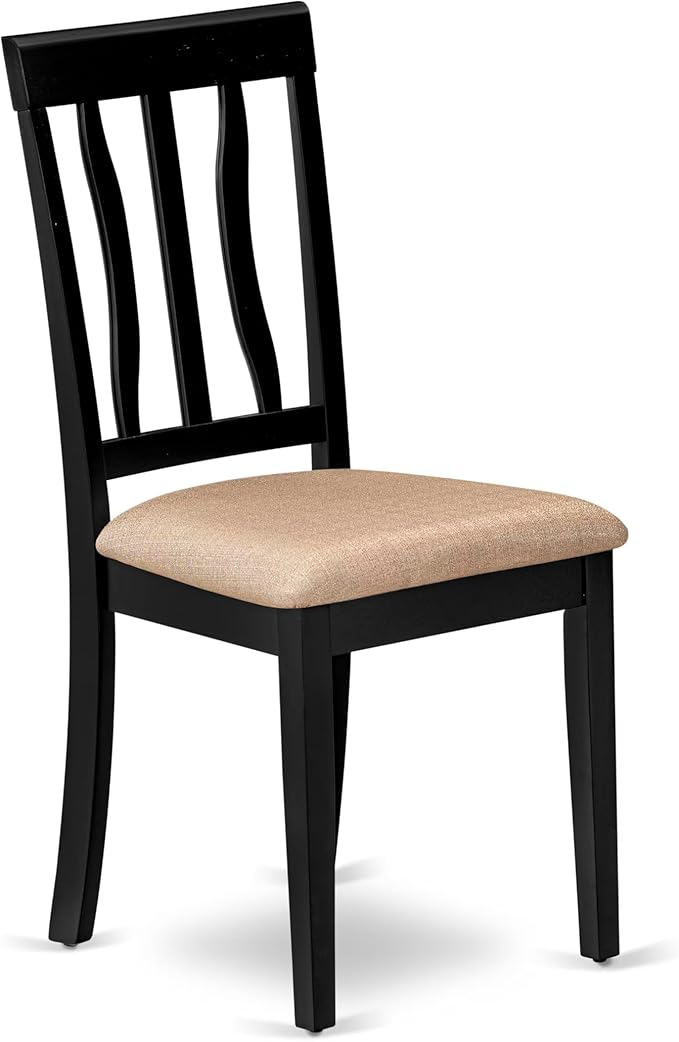 East West Furniture LGAN7-BLK-C 7 Piece Kitchen Table Set Consist of a Rectangle Dining Table with Butterfly Leaf and 6 Linen Fabric Dining Room Chairs, 42x84 Inch, Black