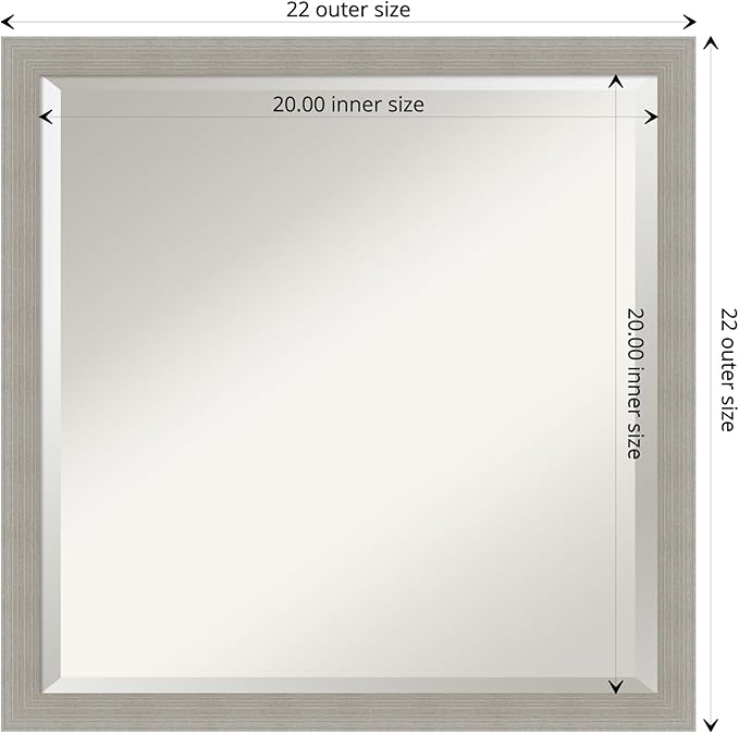 Amanti Art Grey Wall Mirror 22x22 Woodgrain Stripe Grey Square Bathroom Mirror for Wall Decor Living Room, Medium Casual Wood Frame, Hangs Horizonally and Vertically, Bathroom Decor, Beveled Edge