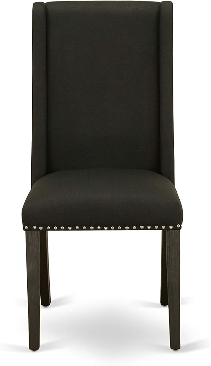 East West Furniture X697FL624-5 5 Piece Kitchen Table & Chairs Set Includes a Rectangle Dining Table with X-Legs and 4 Black Linen Fabric Parson Dining Chairs, 40x72 Inch, Multi-Color