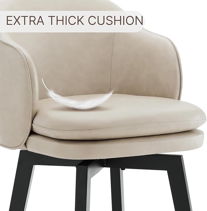 Counter Height Barstools 26 inch Upholstered Swivel Bar Stools with Back and Wood Legs for Kitchen Island,Set of 1,Beige PU Leather
