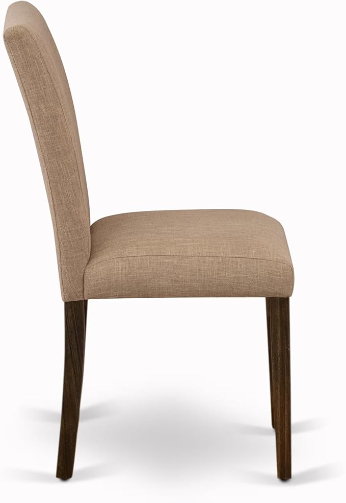East West Furniture V727AB747-9 9 Piece Dining Table Set Includes a Rectangle Dining Room Table with V-Legs and 8 Light Sable Linen Fabric Upholstered Chairs, 40x72 Inch, Multi-Color