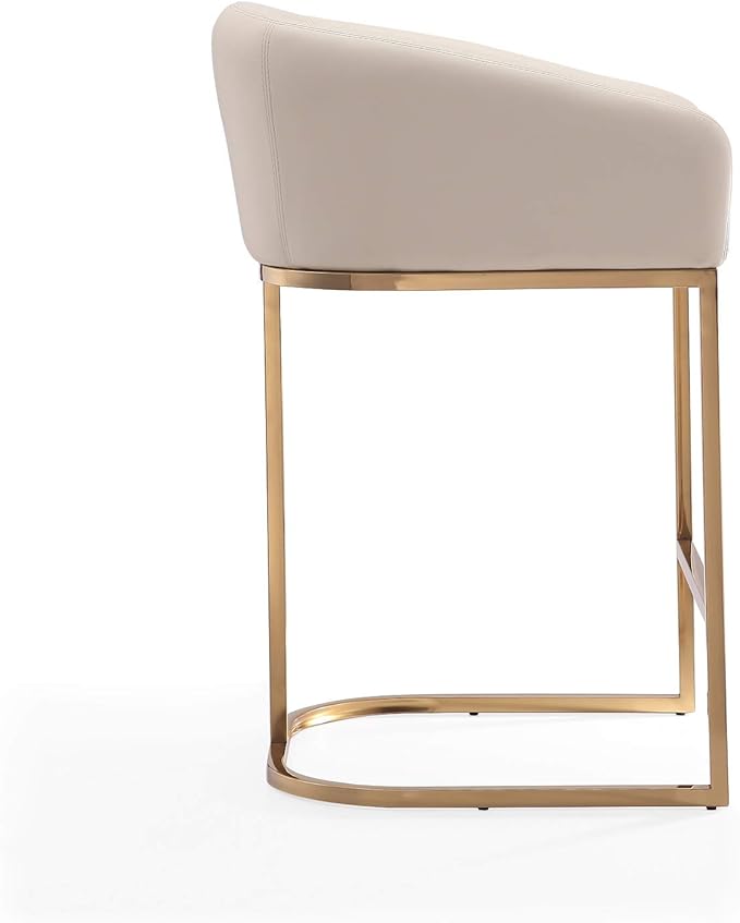 Manhattan Comfort Louvre 26 Inch Mid Century Modern Counter Height Bar Stools - Elegant Faux Leather Padded Seat, Stainless Steel Base with Footrest, Fully Assembled Barstools, Set of 3, Cream