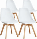 OLIXIS Set of 4 Dining Kitchen Mid-Century Modern Chairs with Wood Legs and PU Leather Cushion for Living Room Bedroom Outdoor Lounge, White