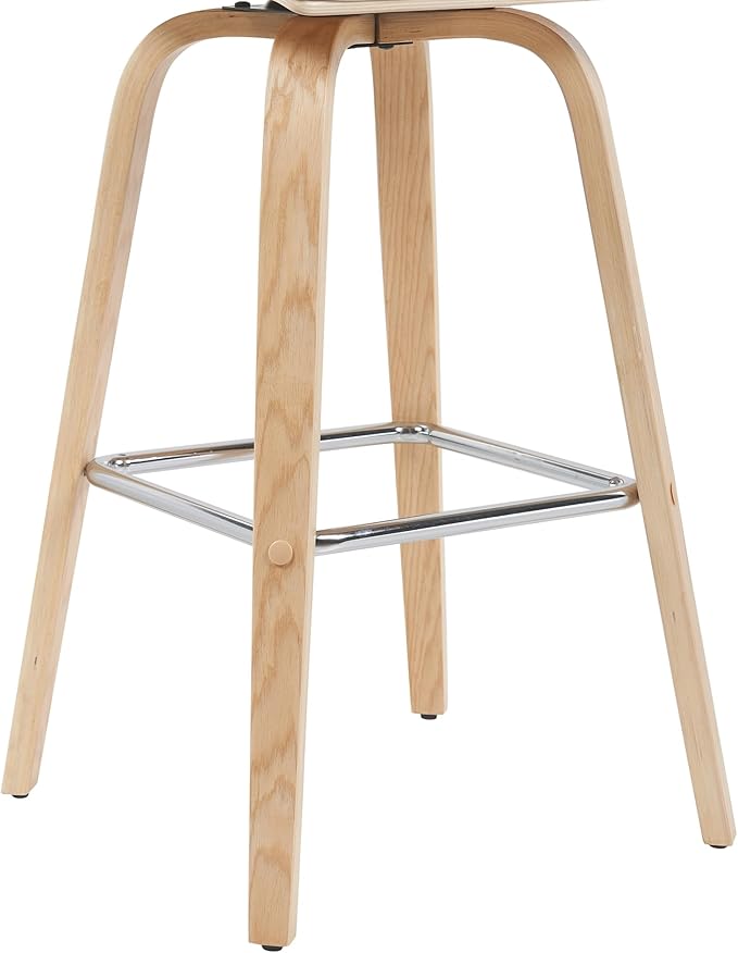 Vienna Modern Swivel Bar Height Stool with White Faux Leather Seat and Patterned Oak Wood Frame Set of 3