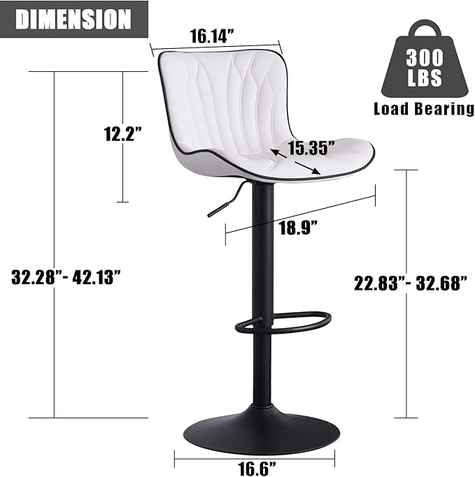 YOUNIKE 3 White Bar Stools Modern Swivel Counter Height Bar Chair with Back Adjustable Kitchen Island Faux Leather Padded Barstools taburetes de bar Breakfast sillas para barra de cocina 3PCS