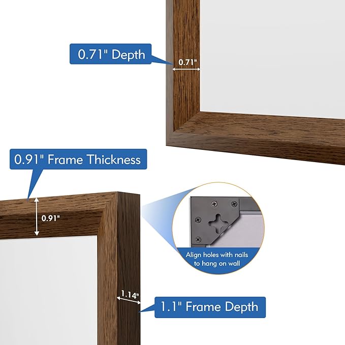 Rectangle Walnut Bathroom Mirror 40x30 Inch, Anti-Rust 4MM Tempered Glass, Modern Vanity Mirror for Bathroom, Horizontal or Vertical Wall Mount