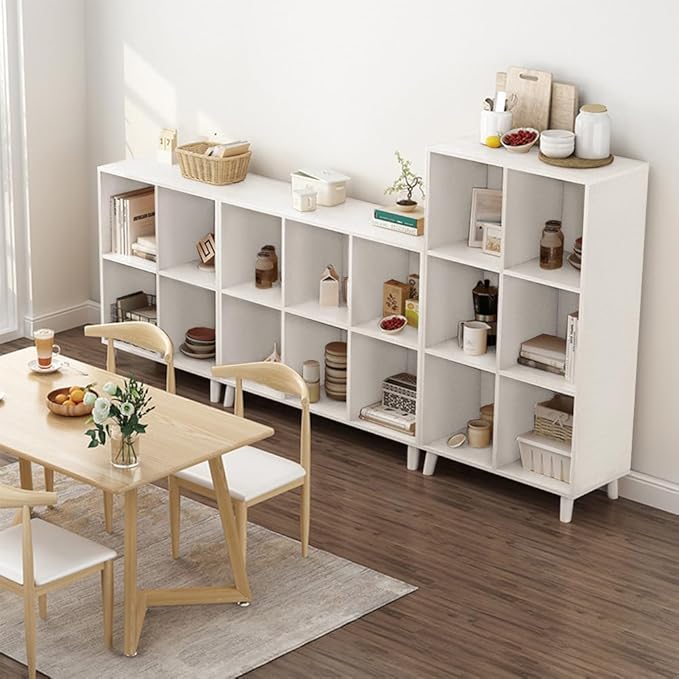 IOTXY Open Cube Low Bookcase - 2-Tier Freestanding Storage Display Cabinet Organizer with Legs for Home Office, 6-Cubes Open Shelf Short Bookshelf, White