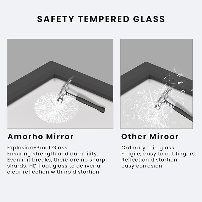 Amorho Black Bathroom Mirror, 36x32 Inch Thick Metal Framed Wall Mirrors for Over Sink, Bedroom, Living Room, Entryway, Rectangle Wall-Mounted Mirrors(Horizontal/Vertical).