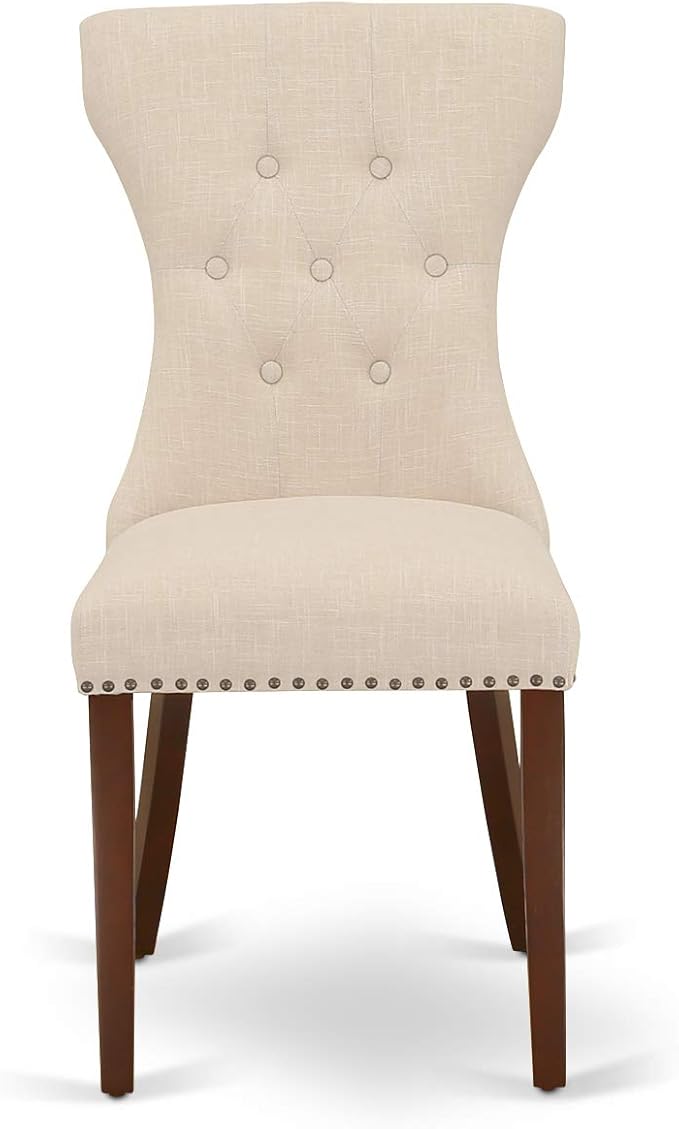 East West Furniture MLGA5-MAH-32 5 Piece Modern Dining Table Set Includes a Rectangle Wooden Table with Butterfly Leaf and 4 Light Beige Linen Fabric Parson Chairs, 36x54 Inch, Mahogany