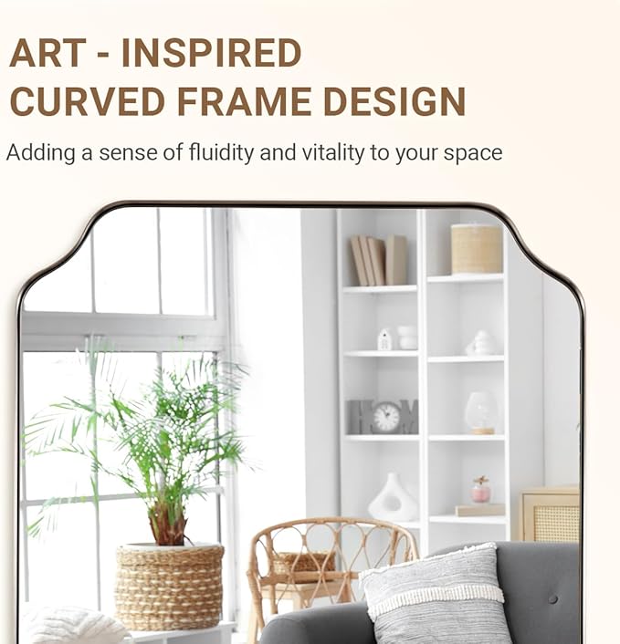 ANDY STAR 24x40 Inch Rectangle Bathroom Mirror, Brushed Nickel Scalloped Bathroom Mirror, Silver Bathroom Vanity Mirror, Unique Mirror in Rust-Proof Stainless Steel Frame (Horizontal/Vertical)