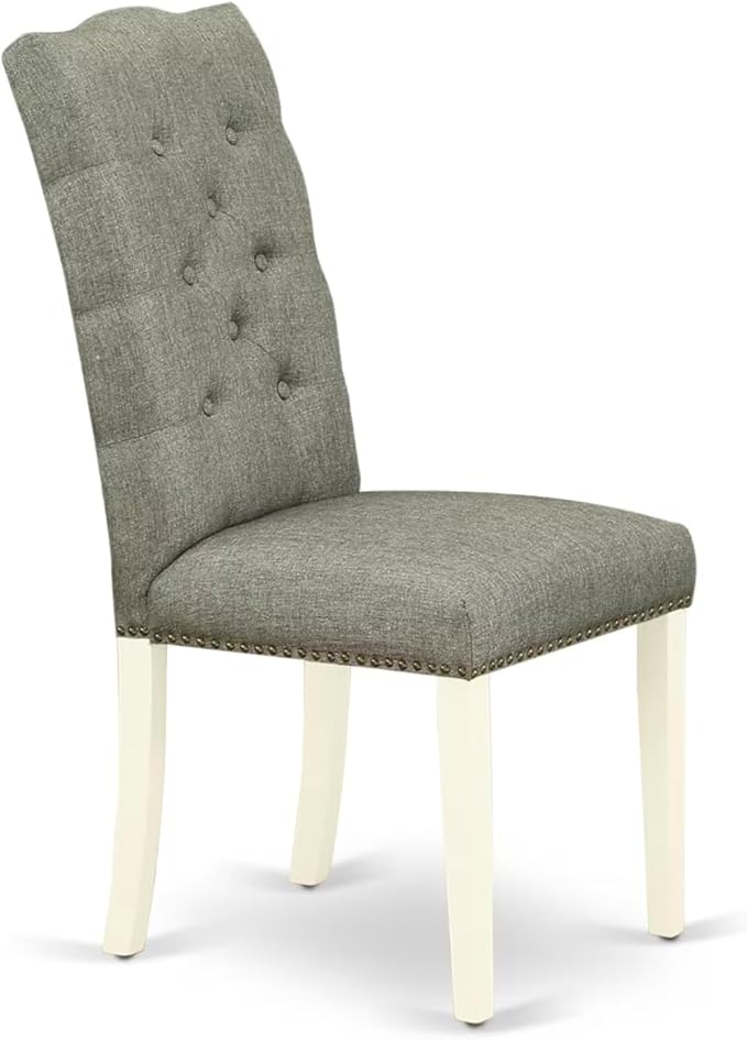East West Furniture V077EL207-9 9 Piece Kitchen Table & Chairs Set Includes a Rectangle Dining Room Table with V-Legs and 8 Gray Linen Fabric Parson Dining Chairs, 40x72 Inch, Multi-Color