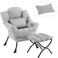 Lazy Chair with Ottoman, Modern Lounge Chair with Lumbar Pillow, Accent Cozy Reading Armchair and Folding Footstool for Bedroom, Dorm, Living Room,Light Grey