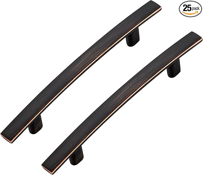 25 Pack Cabinet Handles 3" Hole Center - Curved Cabinet Pulls Oil Rubbed Bronze Drawer Pulls for Kitchen Cupboard Solid Hardware for Dresser Drawer Arch Hardware