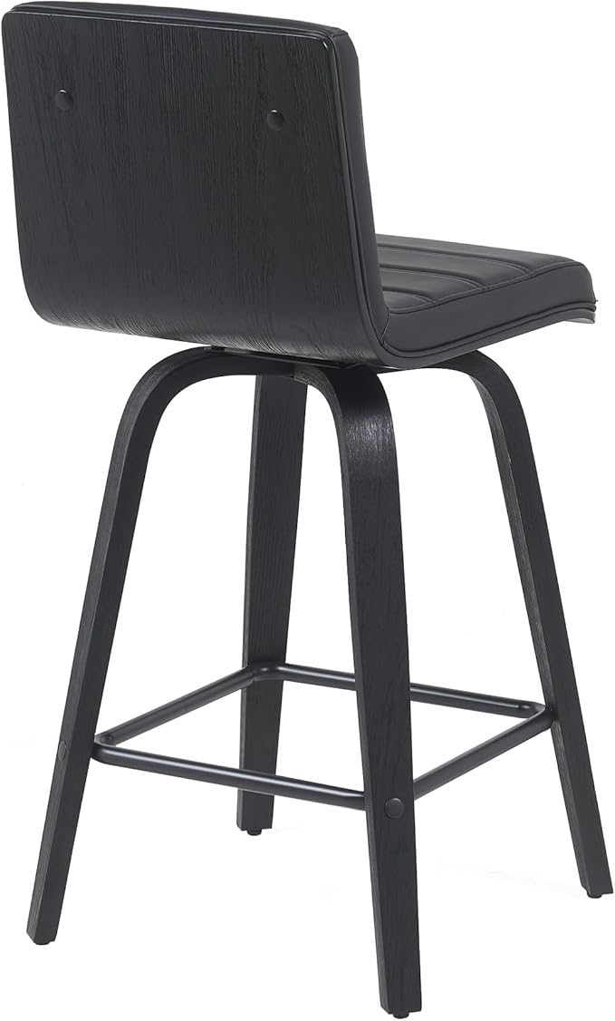 Vienna Modern Counter Height Swivel Bar Stool with Black Faux Leather Seat and Black Brushed Wood Frame Set of 4