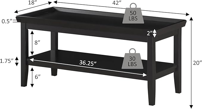 Convenience Concepts Ledgewood Coffee Table 42" - Modern Center Room Accent with Storage Shelf for Transitional, Traditional Living & Family Room, Driftwood/White