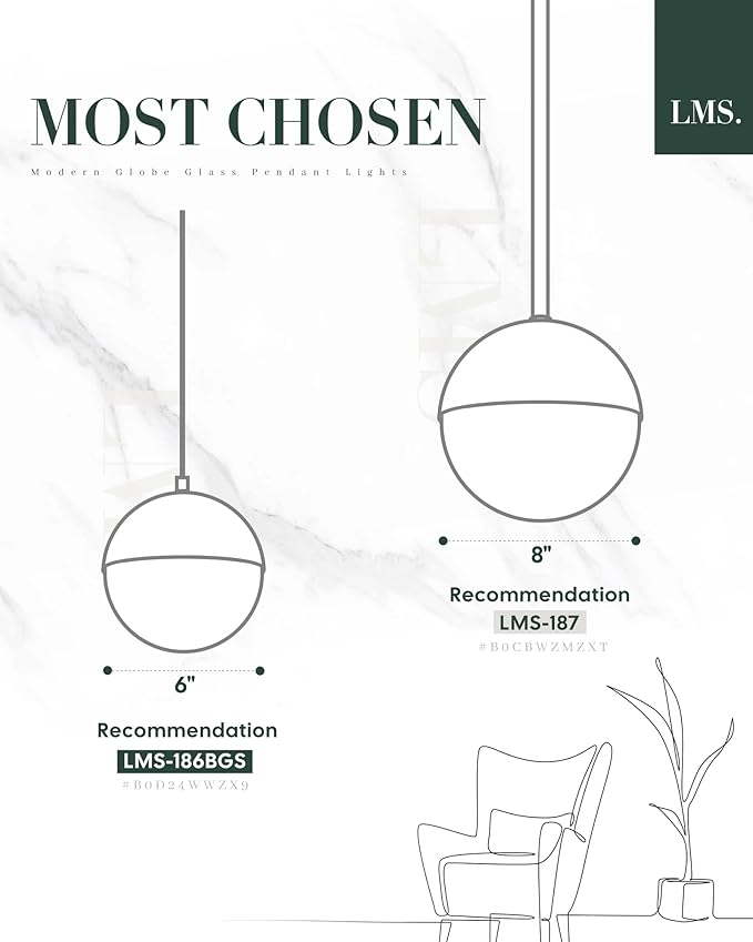 LMS Modern Pendant Lights, Matte Black Kitchen Island Pendant Light Fixtures, Adjustable Hanging Rod Ceiling Light for Dining Room Bathroom Bedroom, LMS-186BKC