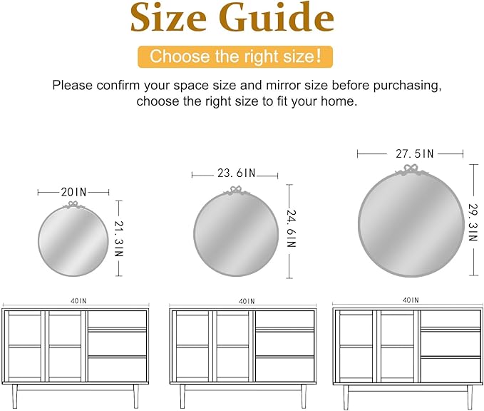 Vintage Gold Round Mirror Decorative Bathroom Vanity Mirrors 27.5inch Antique Metal Ornate Circle Wall Mirror, Baroque Bow Decor for Home Dressing Table,Bedroom,Living Room,Hallway