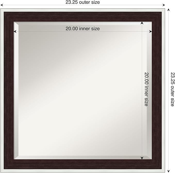 Amanti Art Wall Mirror 23x23 Maya Espresso Silver Square Bathroom Mirror for Wall Decor Living Room, Medium Modern Contemporary Frame, Hangs Horizonally and Vertically, Bathroom Decor, Beveled Edge