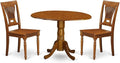East West Furniture DLPL3-SBR-W 3 Piece Dining Table Set for Small Spaces Contains a Round Dining Room Table with Dropleaf and 2 Wood Seat Chairs, 42x42 Inch, Saddle Brown