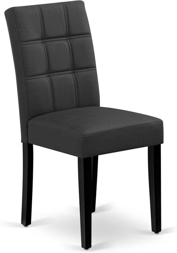 East West Furniture DLAS3-BLK-12 3 Piece Dining Table Set contain A Wood Table and 2 Dark Gray Polyester Fabric Dinner Chairs with Stylish Back- Black Finish