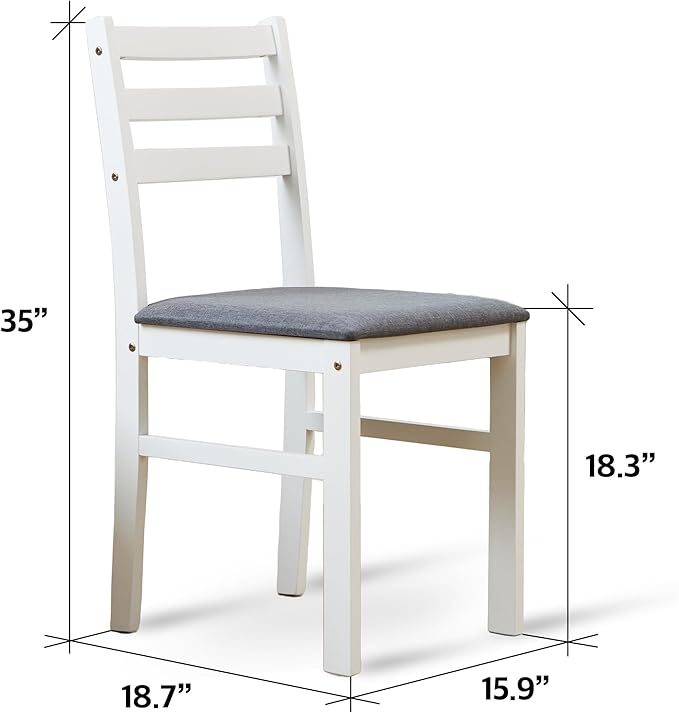 Livinia Seattle Modern Farmhouse Kitchen Dining Room Chair Set of 2, Solid Wood Fabric Upholstered Cushion Seat Wood Ladder Back Chairs (White)