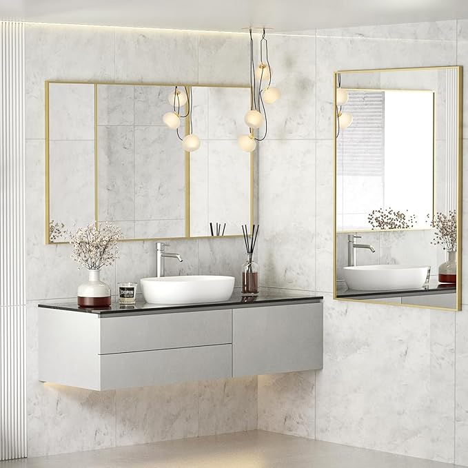 Koonmi Gold Mirrors for Wall, 30x48 Inch Bathroom Mirror, Rectangular Wall Mirror for Living Room Bedroom Bathroom, Hangs Horizontally or Vertically