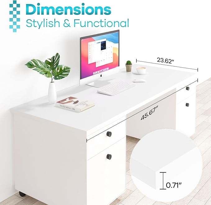 Kaboon 45.67"x23.62" White Table Top, Solid One-Piece Desktop, Reversible Melamine Countertop, Double Desks, L-Desk DIY