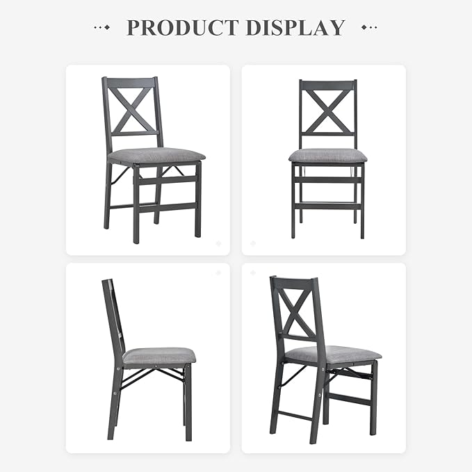 COLAMY Folding Dining Chairs Set of 4 – Dark Grey Upholstered Dining Room Chairs with Wooden Frame, Pre-Assembled, Space Saving Modern Kitchen & Dining Room Furniture for Small Spaces