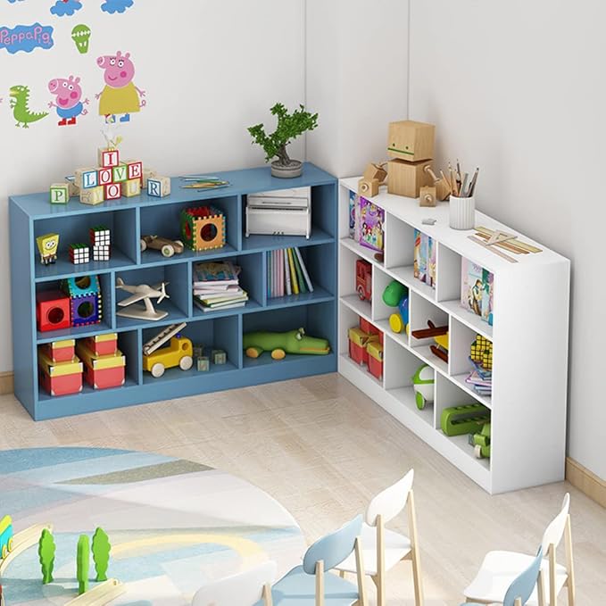 IOTXY Open Shelf Low Bookcase - Wooden 3-Tier Floor Standing Display Cabinet Organizer with Base, 5 Cubes Short Horizontal Bookshelf in Pear Yellow