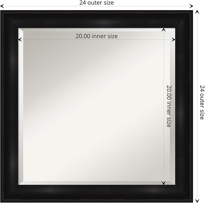 Amanti Art Black Bathroom Mirror for Over Sink, 24x24 Grand Black Narrow Square Vanity Mirror, Medium Casual Frame, Hangs Horizonally and Vertically, Bathroom Wall Decor, Beveled Edge